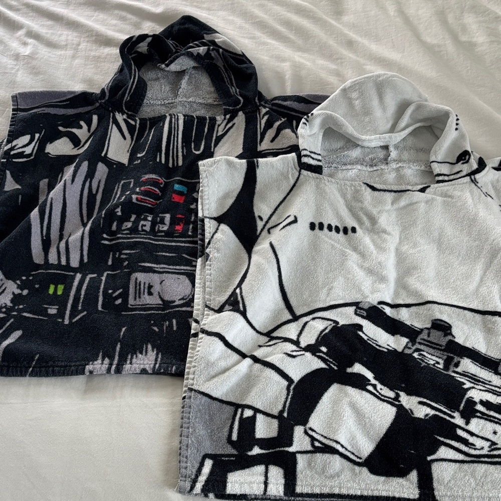 Star Wars Kids Hooded Towels Toddler Size Darth Vader & Stormtrooper Set